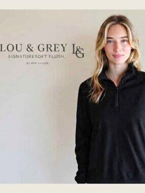 NWT Lou & Grey Signature Soft Plush 3/4 Zip Pullover - Black - Large